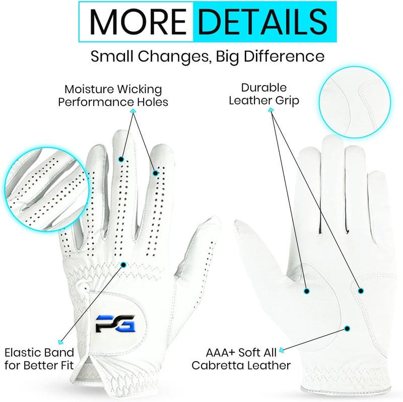 PG Golf Gloves (5 Pack) Cabretta Leather, Premium Quality Mens Golf Gloves - Image 2