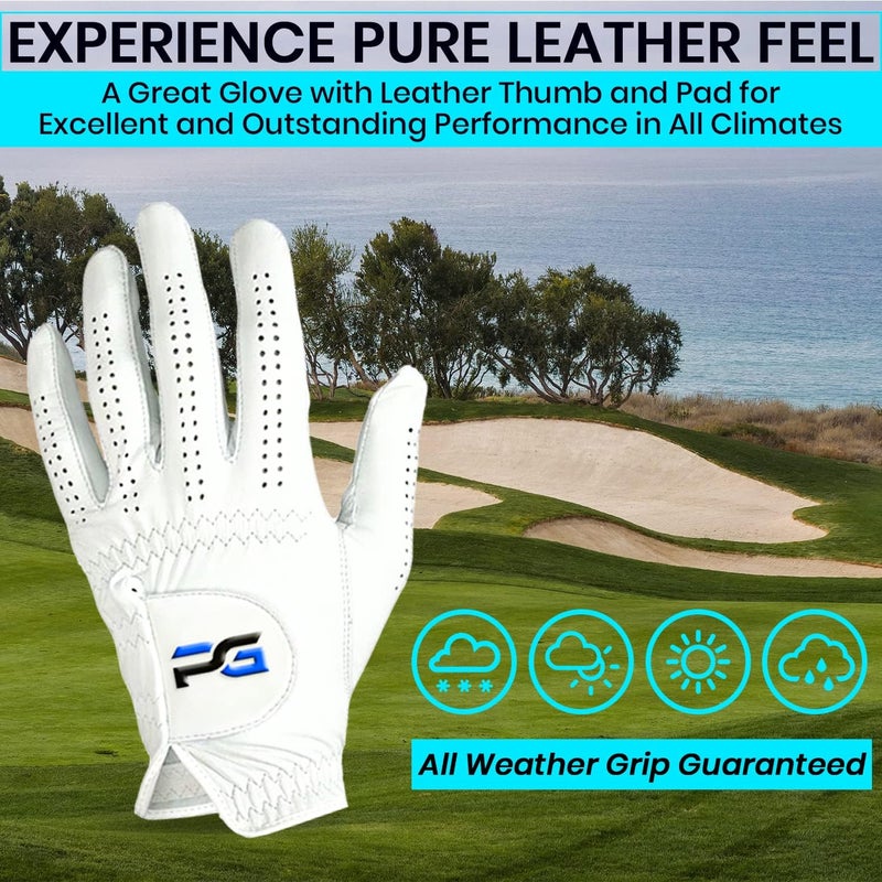 PG Golf Gloves (5 Pack) Cabretta Leather, Premium Quality Mens Golf Gloves - Image 3