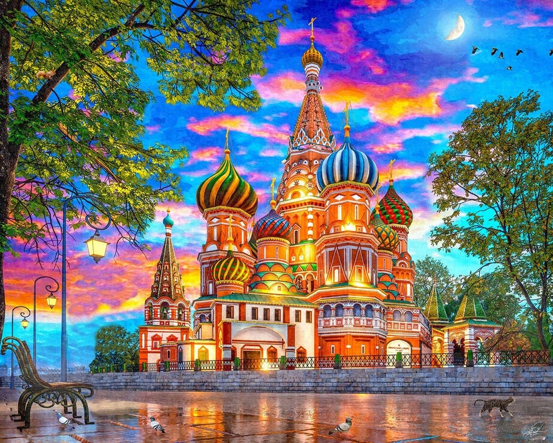Springbok Majestic by Springbok Sunset at Basils 1000 Piece Jigsaw Puzzle Illustration of St Basils Cathedral at Sunset - Image 3