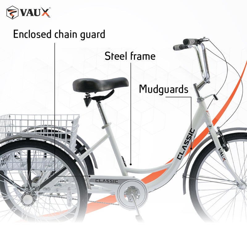 Vaux Classic 24-Inch City Bike | 24-Inch Wheel Size | Adjustable Seat | With Basket | White Color - Image 3