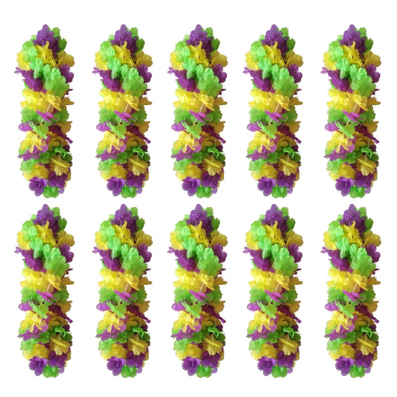 Becfupo 50 Pack Mardi Gras Flower Leis Necklaces Bulk, Red Green Yellow Mardi Gras Hawaiian Leis for Mardi Gras Party Decorations, Gaysby Themed Party, Masquerade Costume Accessories - Image 1