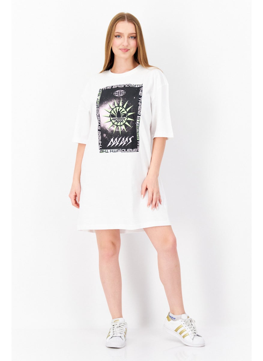adidas Originals Women Sportswear Fit Elbow Sleeve Outdoor Shirt Dress, White  - Image 3