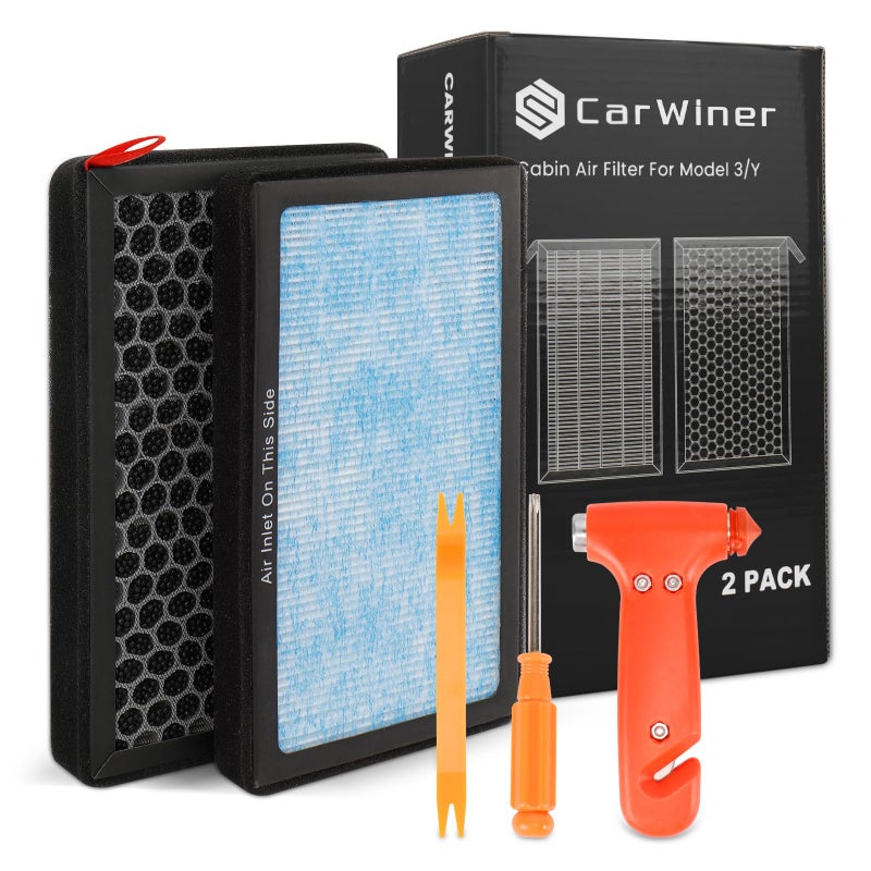 Carwiner Compatible with Tesla Model 3 Model Y Air Filter HEPA with Activated Carbon Replacement Cabin Air Filter Accessories 2 Pack - Image 1