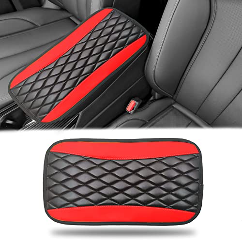 Car Center Console Cover Universal Leather Waterproof Armrest Seat Box Cover Protector Comfortable Car Decor Accessories Fit for Most Cars Vehicles SUVsRed