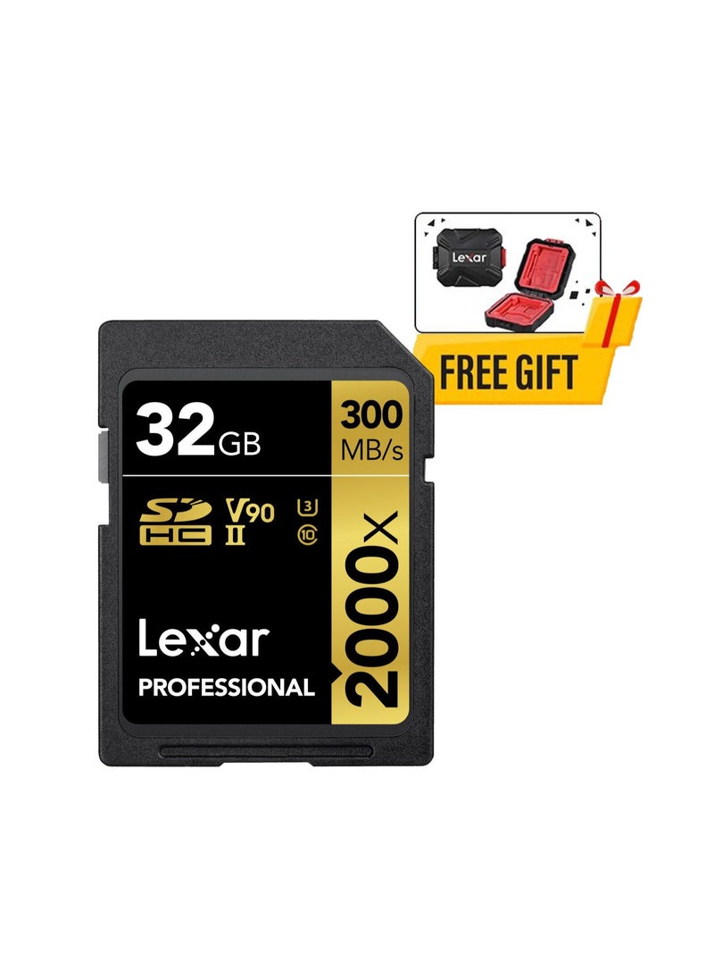 Lexar 32GB Professional 2000x UHS-II SDHC Memory Card with Memory Card Case Water resistant