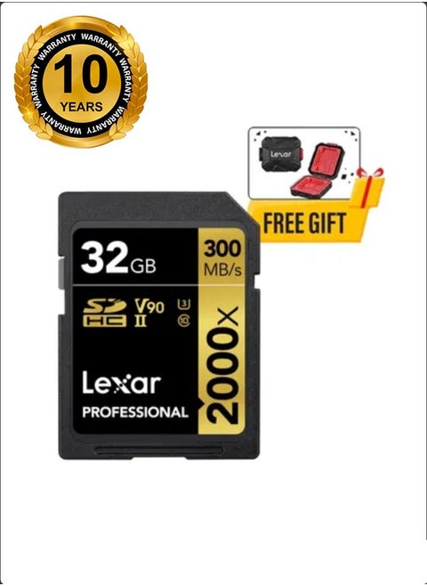 Lexar 32GB Professional 2000x UHS-II SDHC Memory Card with Memory Card Case Water resistant