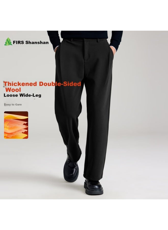 FIRS Shanshan [thickened Double-sided Wool] Casual Pants Men  Winter Loose Warm Business Straight-leg Trousers For Middle-aged And Young Men - Image 1