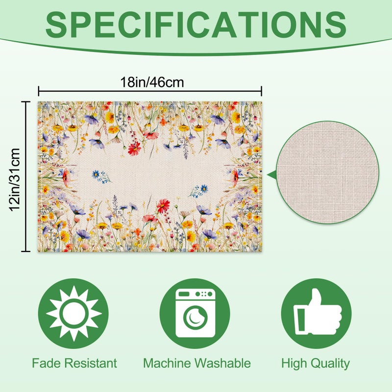 Cusugbaso Spring Place Mats Set of 4 12x18 inch for Dinning Table - Blooming Floral Spring Table Decor, Party - Farmhouse Flower Seasonal Table Mats Decroations for Home - Image 5