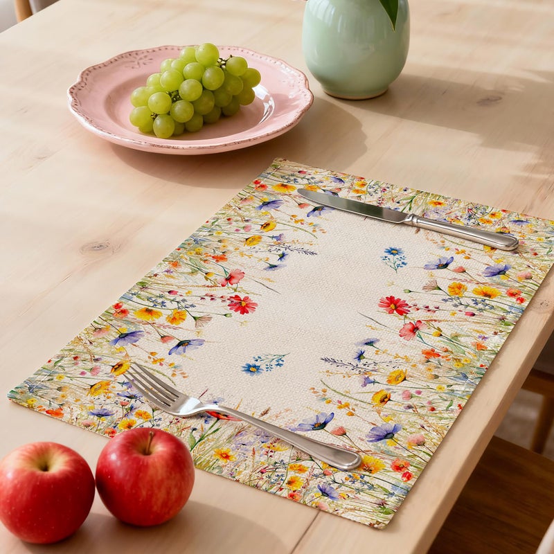 Cusugbaso Spring Place Mats Set of 4 12x18 inch for Dinning Table - Blooming Floral Spring Table Decor, Party - Farmhouse Flower Seasonal Table Mats Decroations for Home - Image 2