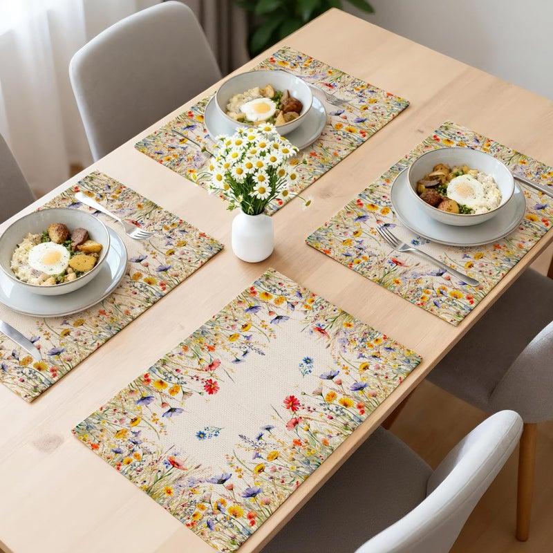 Cusugbaso Spring Place Mats Set of 4 12x18 inch for Dinning Table - Blooming Floral Spring Table Decor, Party - Farmhouse Flower Seasonal Table Mats Decroations for Home - Image 4