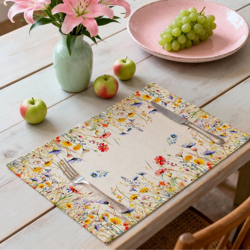 Cusugbaso Spring Place Mats Set of 4 12x18 inch for Dinning Table - Blooming Floral Spring Table Decor, Party - Farmhouse Flower Seasonal Table Mats Decroations for Home - Image 3