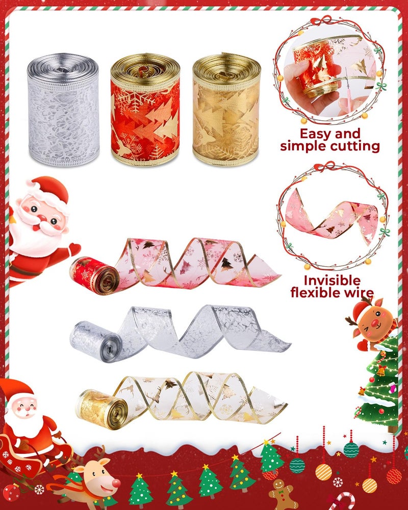 BAOTUJIA 3 Rolls Christmas Ribbons for Decoration Gift Wrapping, Xmas Ornaments Items, Gift Bows, Christmas Tree Decorations Material - Image 2