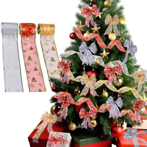 BAOTUJIA 3 Rolls Christmas Ribbons for Decoration Gift Wrapping, Xmas Ornaments Items, Gift Bows, Christmas Tree Decorations Material - Image 1