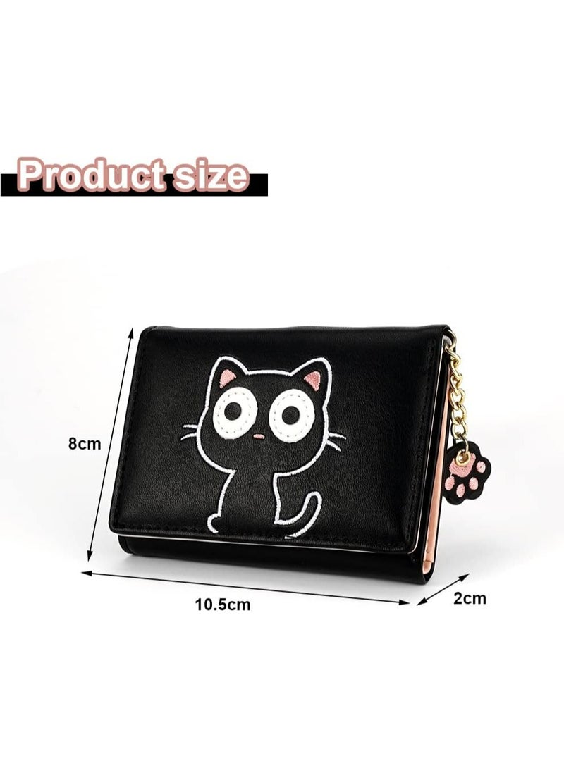 Oasisgalore Black Cat Wallet for Girls – PU Leather Triple-Fold Purse with Pendant  - Image 4