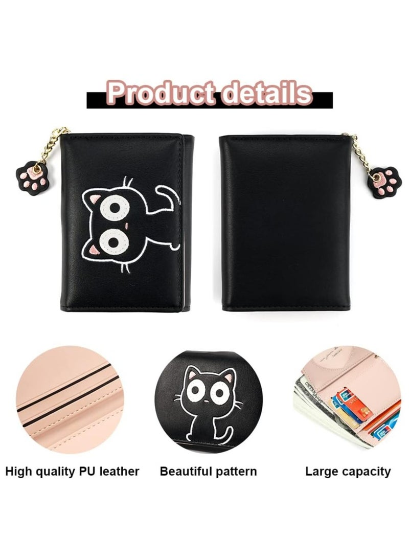 Oasisgalore Black Cat Wallet for Girls – PU Leather Triple-Fold Purse with Pendant  - Image 5