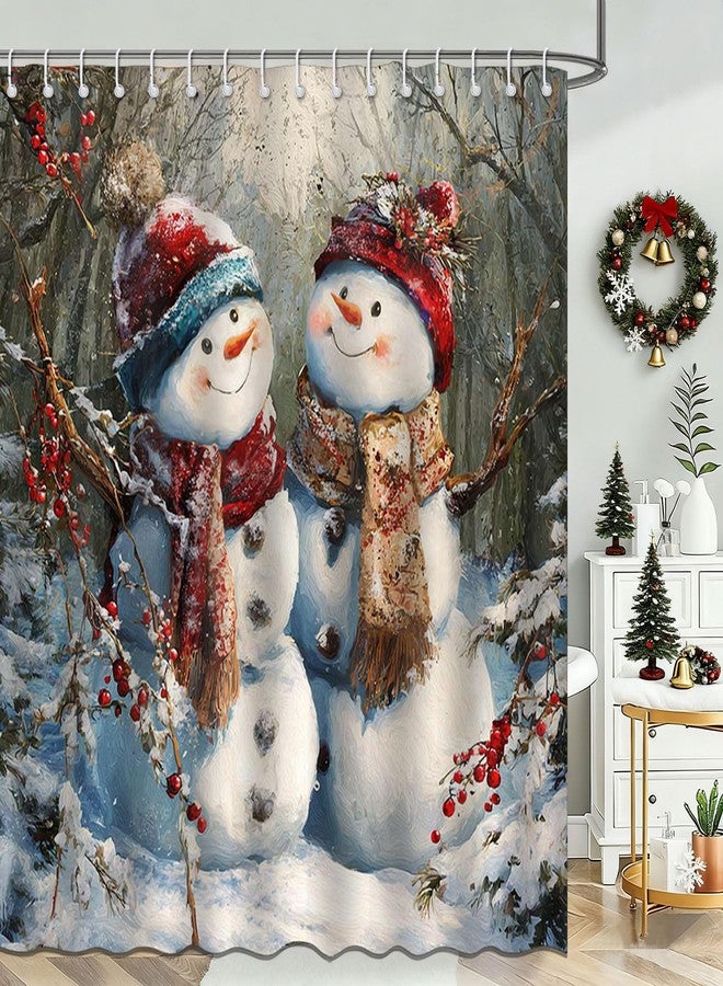 Mocsicka Christmas Snowman Shower Curtain Winter Snow Scene Snowman Bathroom Shower Curtain Winter Christmas Holiday Shower Curtains Bathtub Decor with 12 Hooks 72 X 72 Inches - Image 1