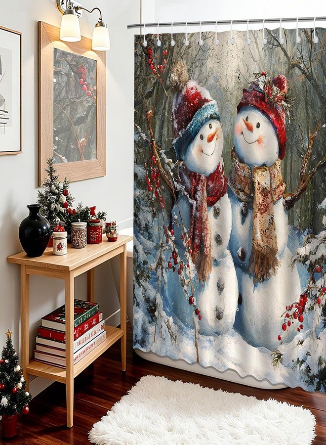 Mocsicka Christmas Snowman Shower Curtain Winter Snow Scene Snowman Bathroom Shower Curtain Winter Christmas Holiday Shower Curtains Bathtub Decor with 12 Hooks 72 X 72 Inches - Image 3