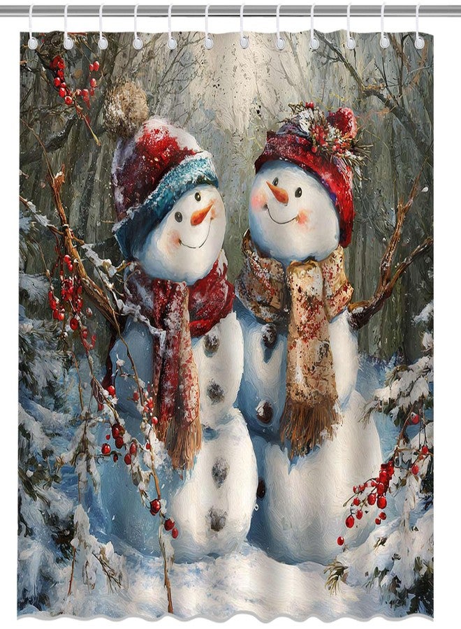 Mocsicka Christmas Snowman Shower Curtain Winter Snow Scene Snowman Bathroom Shower Curtain Winter Christmas Holiday Shower Curtains Bathtub Decor with 12 Hooks 72 X 72 Inches - Image 5