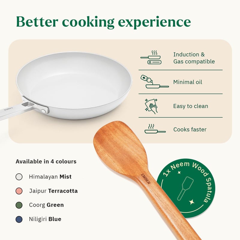 Ember Cookware مقلاة سيراميك أركيلا 24 سم | أدوات طهي غير لاصقة | مقلاة غير سامة | معتمدة من ISI | مقلاة سيراميك للطهي | 1× ملعقة مسطحة | مقبض فولاذي | خالية من PFAS و PTFE | آمنة للاستخدام على الحث | رمادي - Image 3