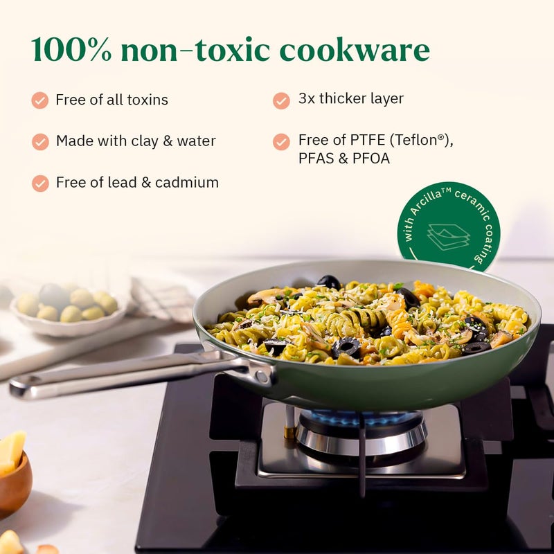 Ember Cookware مقلاة سيراميك أركيلا 24 سم | أدوات طهي غير لاصقة | مقلاة غير سامة | معتمدة من ISI | مقلاة سيراميك للطهي | 1× ملعقة مسطحة | مقبض فولاذي | خالية من PFAS و PTFE | آمنة للاستخدام على الحث | رمادي - Image 4