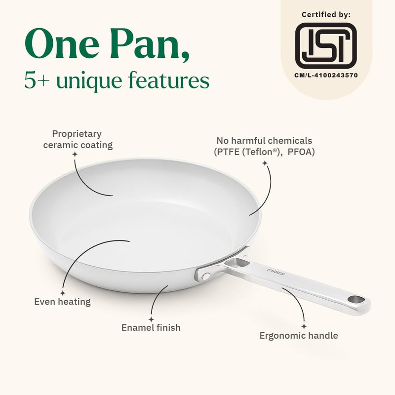 Ember Cookware مقلاة سيراميك أركيلا 24 سم | أدوات طهي غير لاصقة | مقلاة غير سامة | معتمدة من ISI | مقلاة سيراميك للطهي | 1× ملعقة مسطحة | مقبض فولاذي | خالية من PFAS و PTFE | آمنة للاستخدام على الحث | رمادي - Image 2