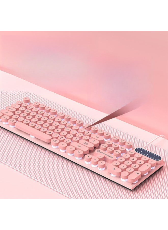 Ultra-thin Silent Wired Keyboard Gaming Notebook Luminous Blue Pink Girls Retro Punk Office Mechanical Feel-Color:Dream Black [upgraded Version] Single Keyboard✧