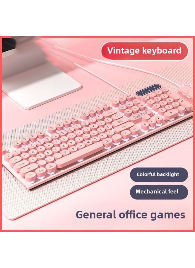 Ultra-thin Silent Wired Keyboard Gaming Notebook Luminous Blue Pink Girls Retro Punk Office Mechanical Feel-Color:Dream Black [upgraded Version] Single Keyboard✧