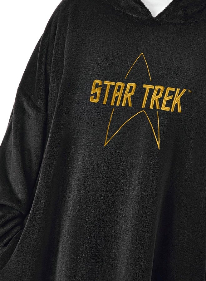 Star Trek Mens Wearable Blanket Hoodie | Adults Hooded Pullover Sherpa Fleece in Black with Embroidered Logo - Image 4