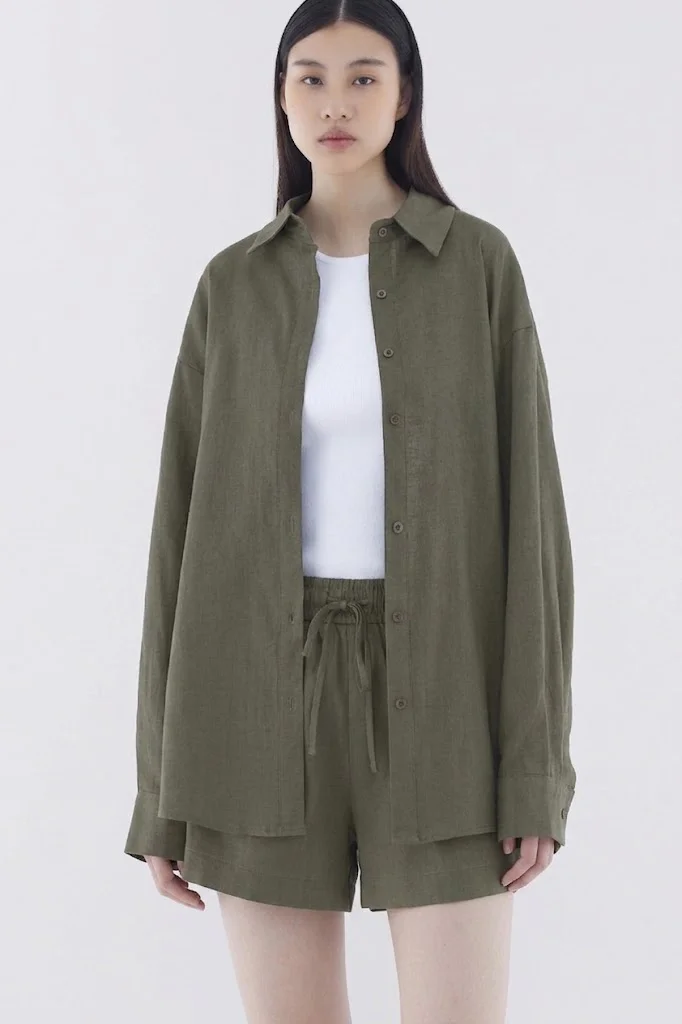 ذا اديتورز ماركت Malitta Linen Oversized Shirt - Seaweed
