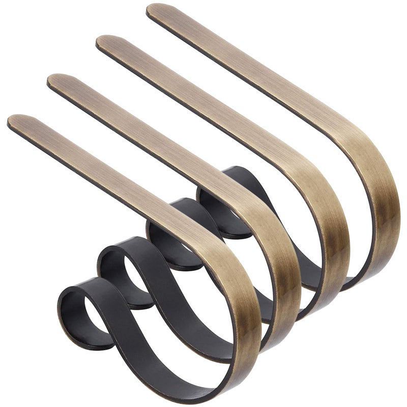 TAROSE Stocking Holders for Mantle Christmas Stocking Holder Set of 4 Mantle Clip Fireplace Hooks Hanger for Christmas Party Decoration Supplies Brass