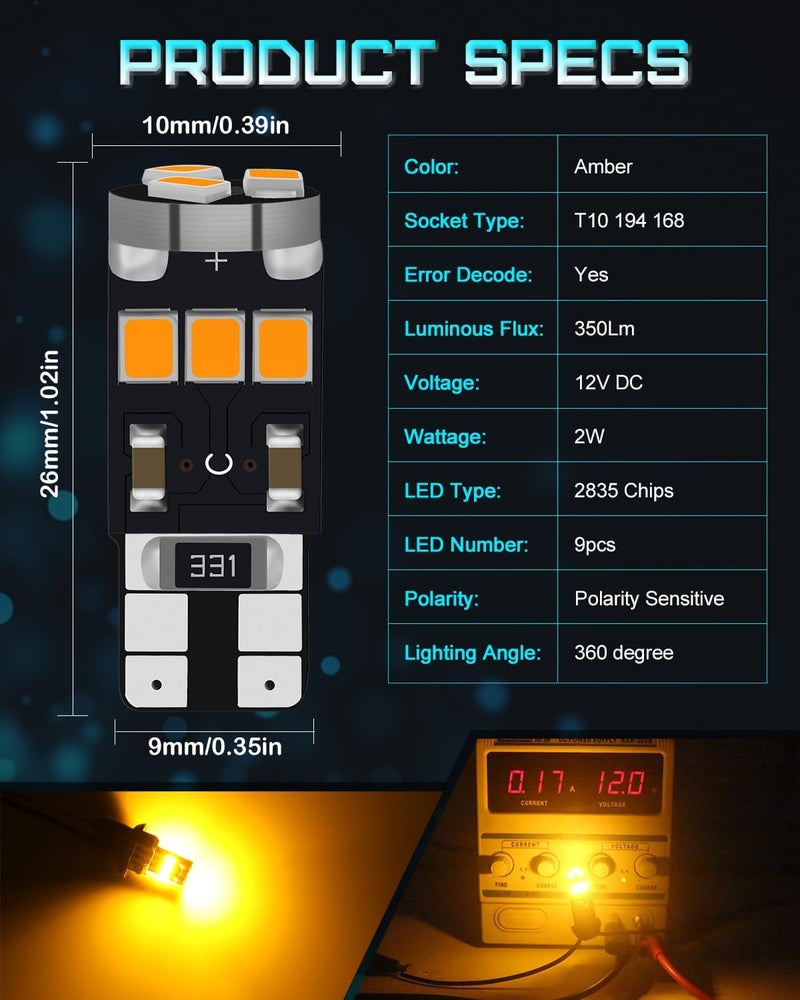 Alopee 4-Pack Amber LED Car Bulbs - Image 2
