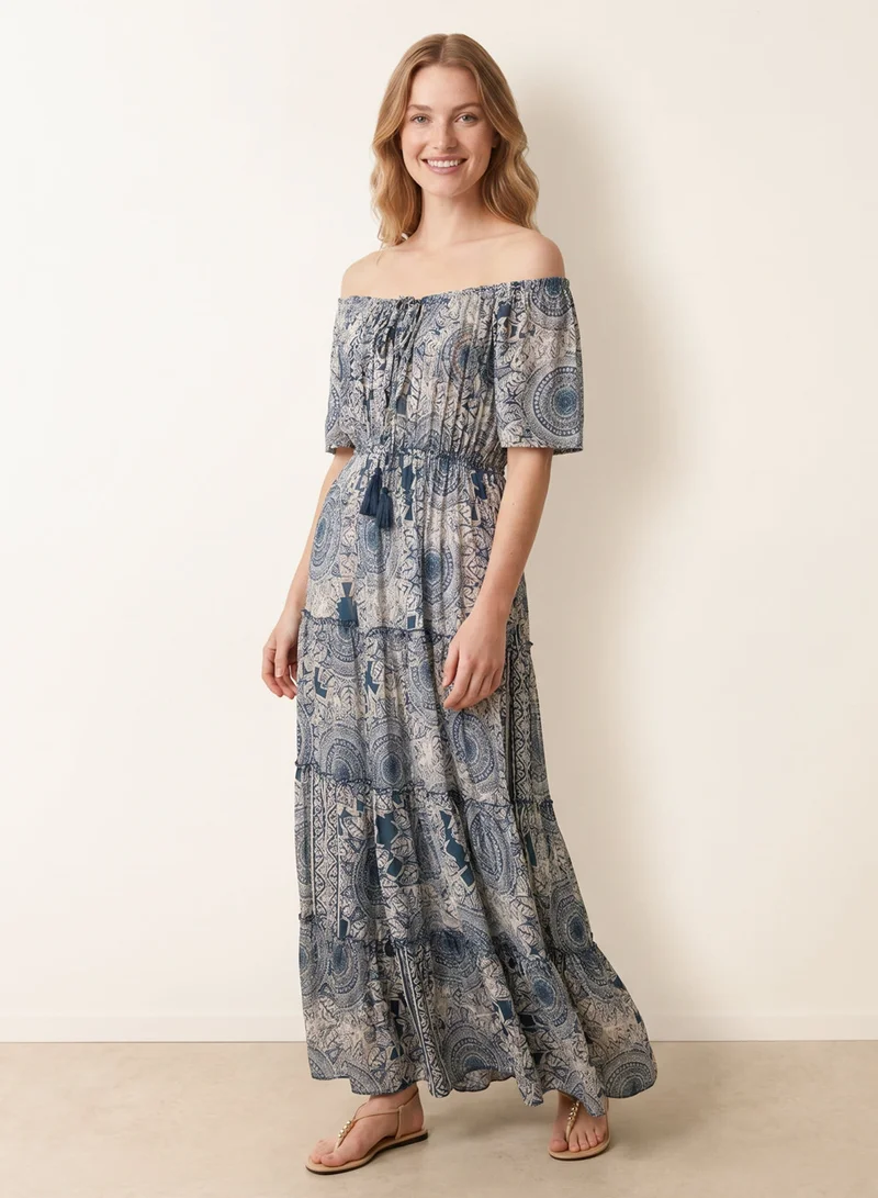 بلو فانيلا Tie Front Bardot Maxi Dress