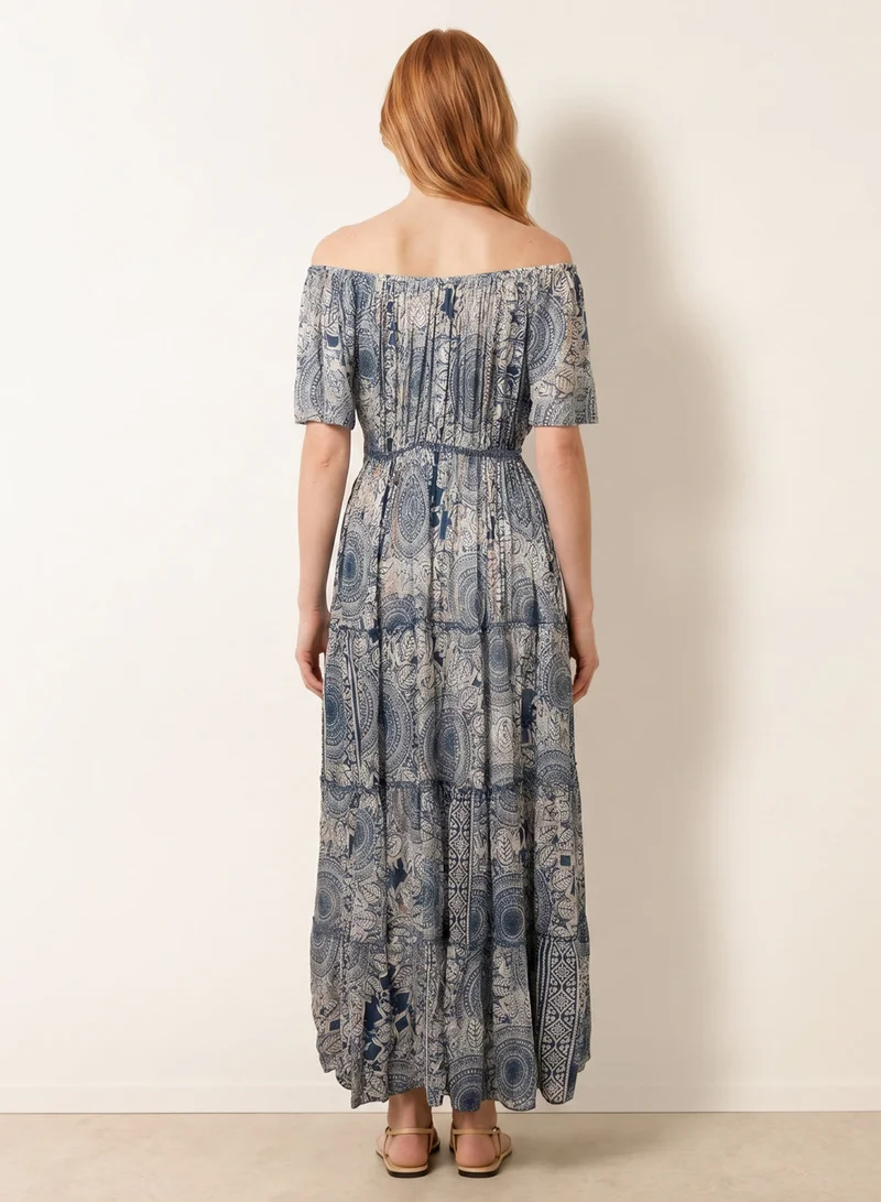 بلو فانيلا Tie Front Bardot Maxi Dress