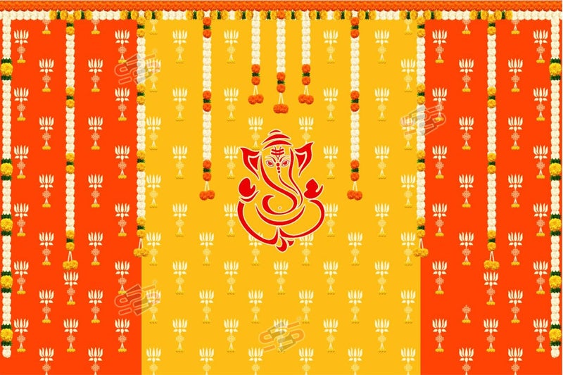 S2S Backdrop Cloth for Pooja Decoration Traditional Background Curtain Cloth for Festival Fabric (Kamlam Ganesha) (Pack of 1) - Image 1