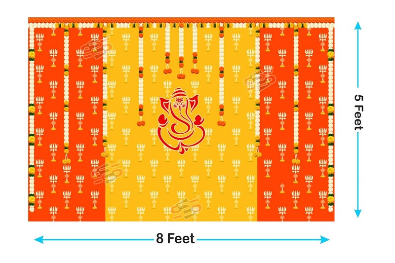 S2S Backdrop Cloth for Pooja Decoration Traditional Background Curtain Cloth for Festival Fabric (Kamlam Ganesha) (Pack of 1) - Image 2