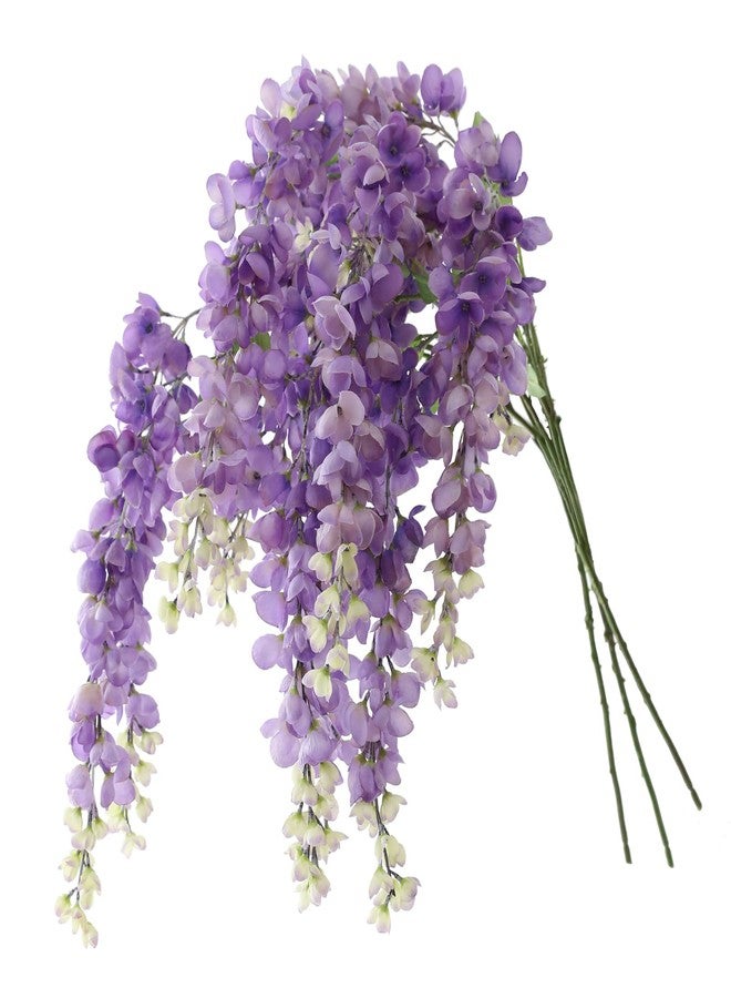 dallisten Dailisen 3 Strands 40'' Silk Purple Wisteria Artificial Flowers, Fake Wisteria Floral Hanging Plant Garland, for Home Decor, Party, Floor Vase, Balcony, Wedding Arrangement Decoration (Purple) - Image 1