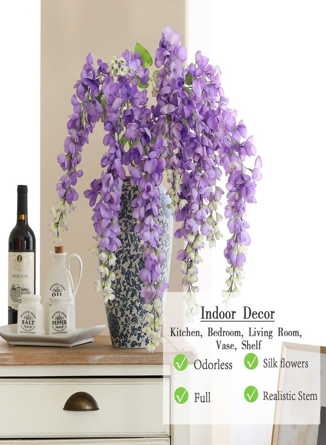 dallisten Dailisen 3 Strands 40'' Silk Purple Wisteria Artificial Flowers, Fake Wisteria Floral Hanging Plant Garland, for Home Decor, Party, Floor Vase, Balcony, Wedding Arrangement Decoration (Purple) - Image 3