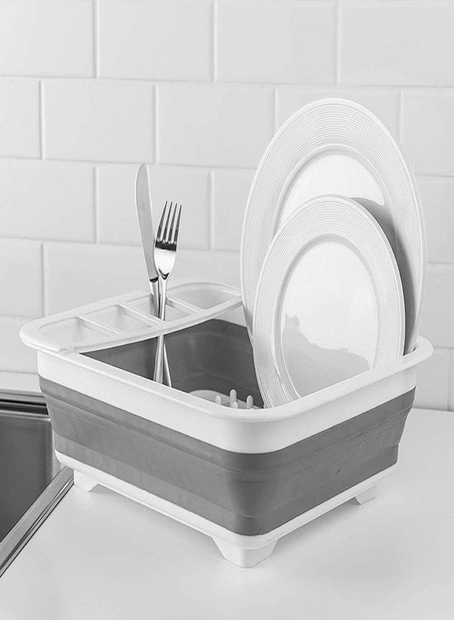 DUANT Collapsible Dish Drying Rack, White and Gray, Space-Saving Kitchen Drainer with Utensil Holder, Compact Storage Design - Image 2