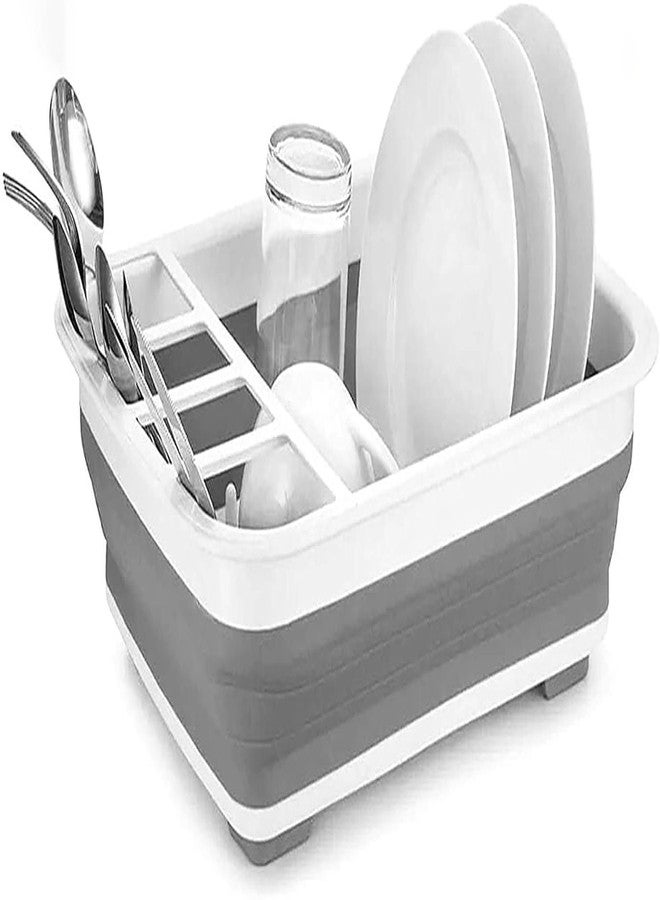 DUANT Collapsible Dish Drying Rack, White and Gray, Space-Saving Kitchen Drainer with Utensil Holder, Compact Storage Design - Image 1