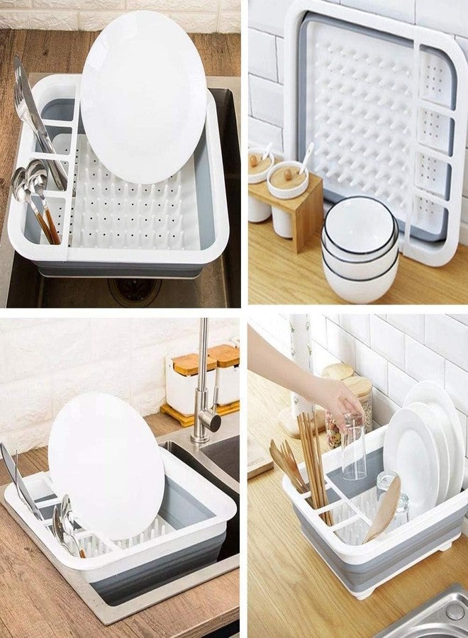 DUANT Collapsible Dish Drying Rack, White and Gray, Space-Saving Kitchen Drainer with Utensil Holder, Compact Storage Design - Image 5