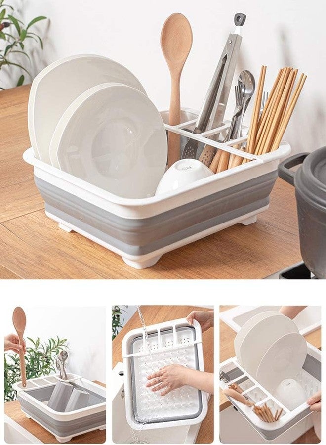 DUANT Collapsible Dish Drying Rack, White and Gray, Space-Saving Kitchen Drainer with Utensil Holder, Compact Storage Design - Image 4