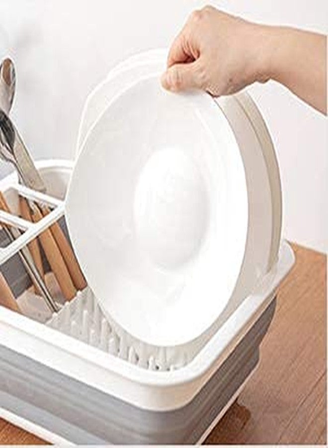DUANT Collapsible Dish Drying Rack, White and Gray, Space-Saving Kitchen Drainer with Utensil Holder, Compact Storage Design - Image 3