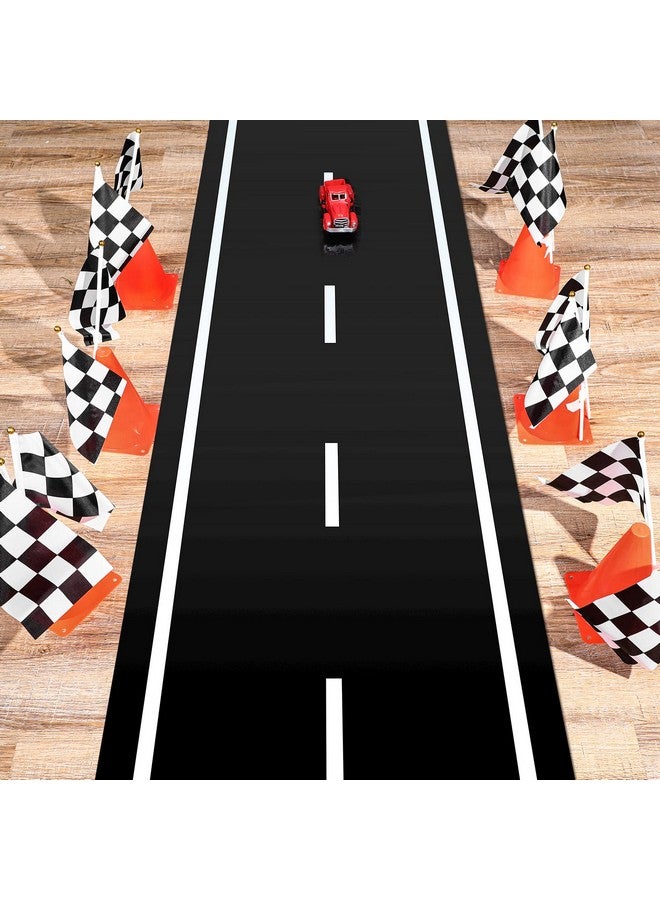 Remagr 22 Pcs Racing Traffic Cones Party Decoration with Racetrack Floor Runner Checkered Flags Black White Pennant Banner Orange Sports Safety Cones For Race Car Birthday Party Supplies - Image 3