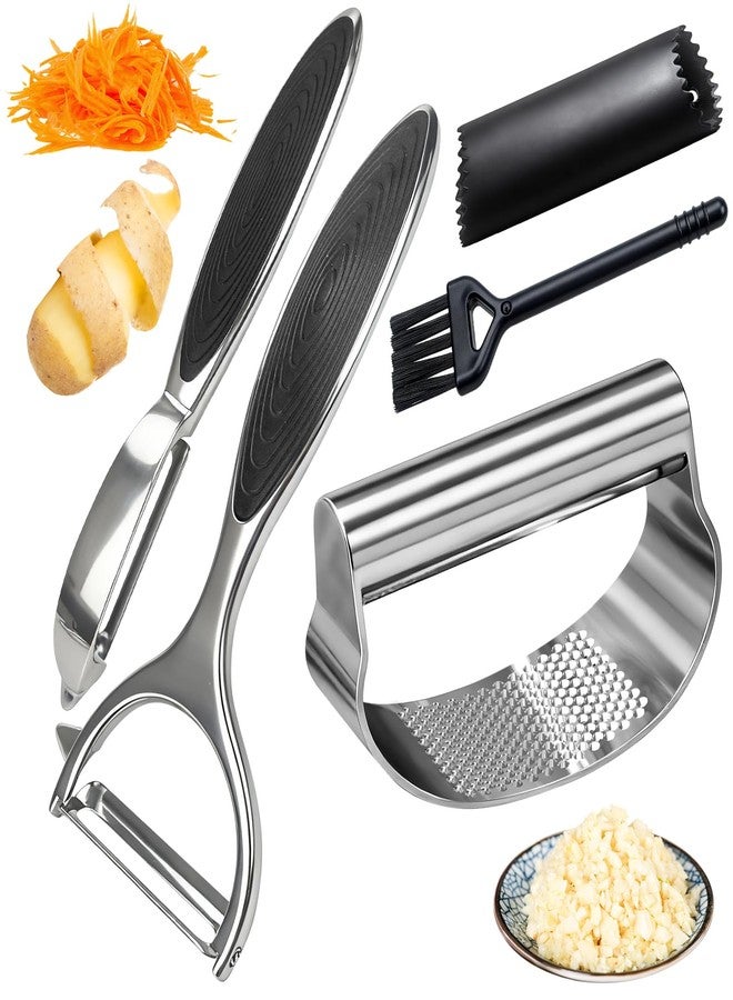BOKKY Garlic Press Rocker Set Stainless Steel And All-in-One Kitchen Vegetable Peeler, Premium peelers For Kitchen - Ideal For Potato, Apple, Carrot, Fruit And More - Image 1