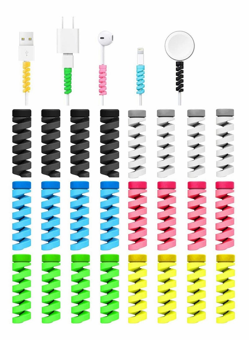 Excefore 24 Pieces Charger Cable Saver, Silicone Flexible Wire Protector, Data Lines Cable Protector, Wire Repair, Type-C Cord Protector Headphone Adapter Saver Spiral Wrap Strain Relief Sleeve - Image 1