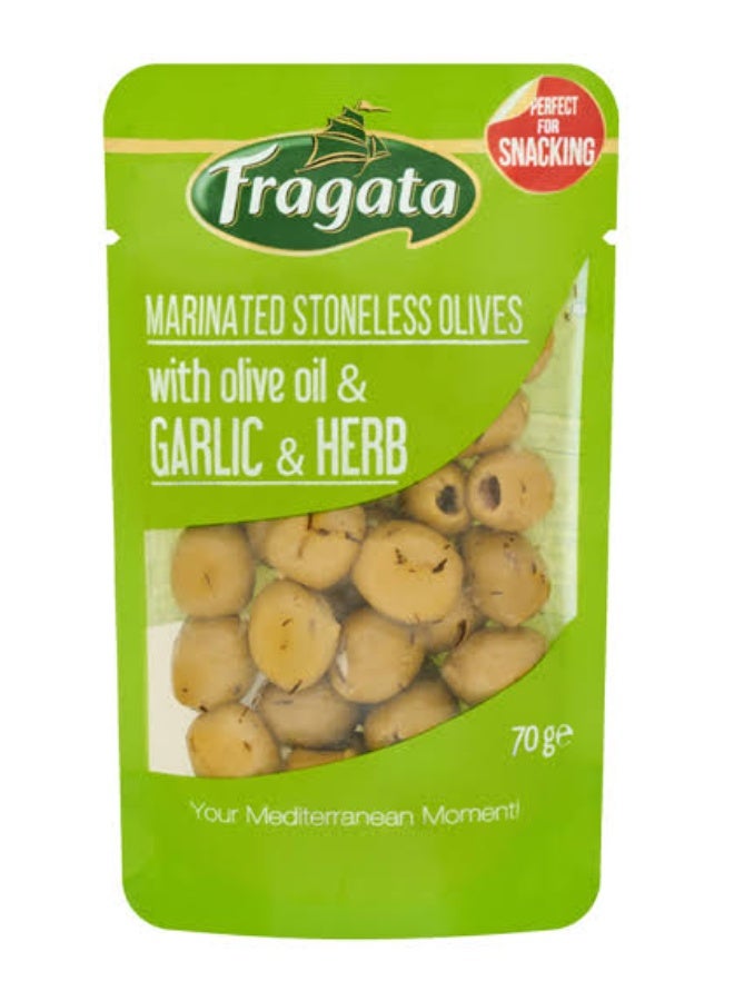 Fragata Marinated Stoneless Olives With Garlic & Herb 70gm