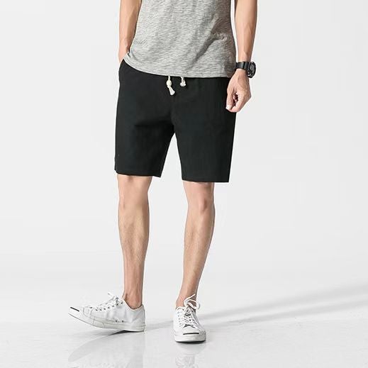 Summer Cotton Linen Shorts for Men Casual Large Size Black  - Image 1