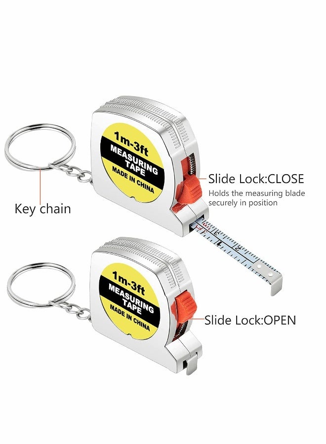 Tape Measure Keychains, 12 Pcs 1.57 Inch Mini Tape Measure Keychain Functional Small Pocket Retractable Measuring Tape with Stable Slide Lock - Image 2