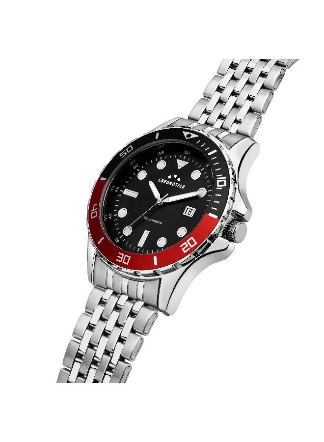 Chronostar Men's Black Round Analog Dial with Silver Stainless Steel Band Watch - 43mm - R3753318001 - Image 2