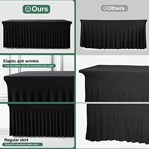 BDDC Table Skirts for Rectangle Tables 8ft - One-Piece Black Tablecloths and Skirt, Wrinkle Resistant Ruffles Elastic Cover for Banquets, Weddings, Events, Parties - Image 4